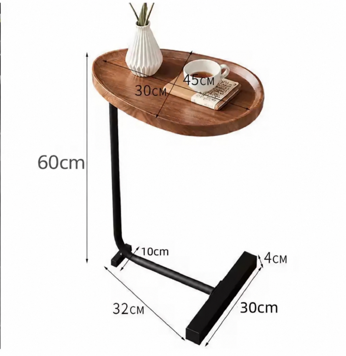 Mesa Auxiliar Tipo C – Madera Nogal y Metal Negro | Moderna Industrial