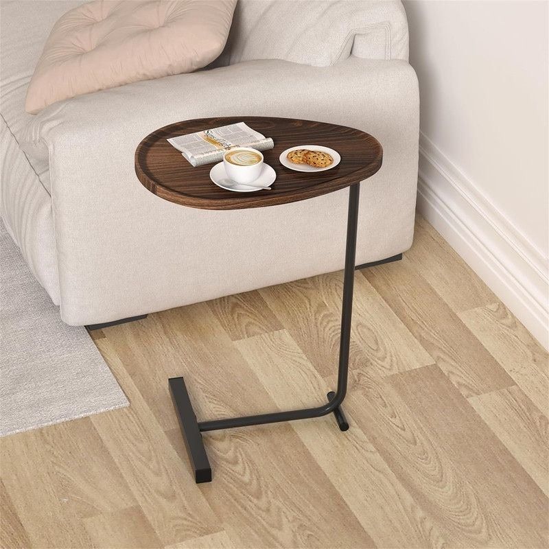Mesa Auxiliar Tipo C Ovalada de Madera y Metal – Diseño Moderno y Funcional