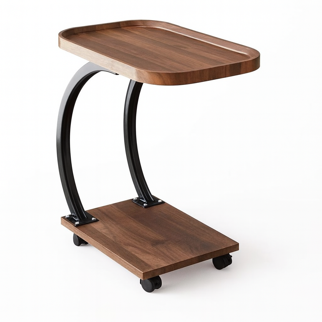 Mesa Auxiliar Tipo C con Ruedas – Diseño Moderno en Madera y Metal