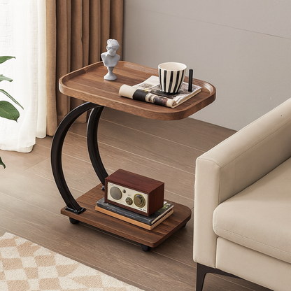 Mesa Auxiliar Tipo C con Ruedas – Diseño Moderno en Madera y Metal