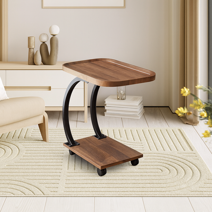 Mesa Auxiliar Tipo C con Ruedas – Diseño Moderno en Madera y Metal