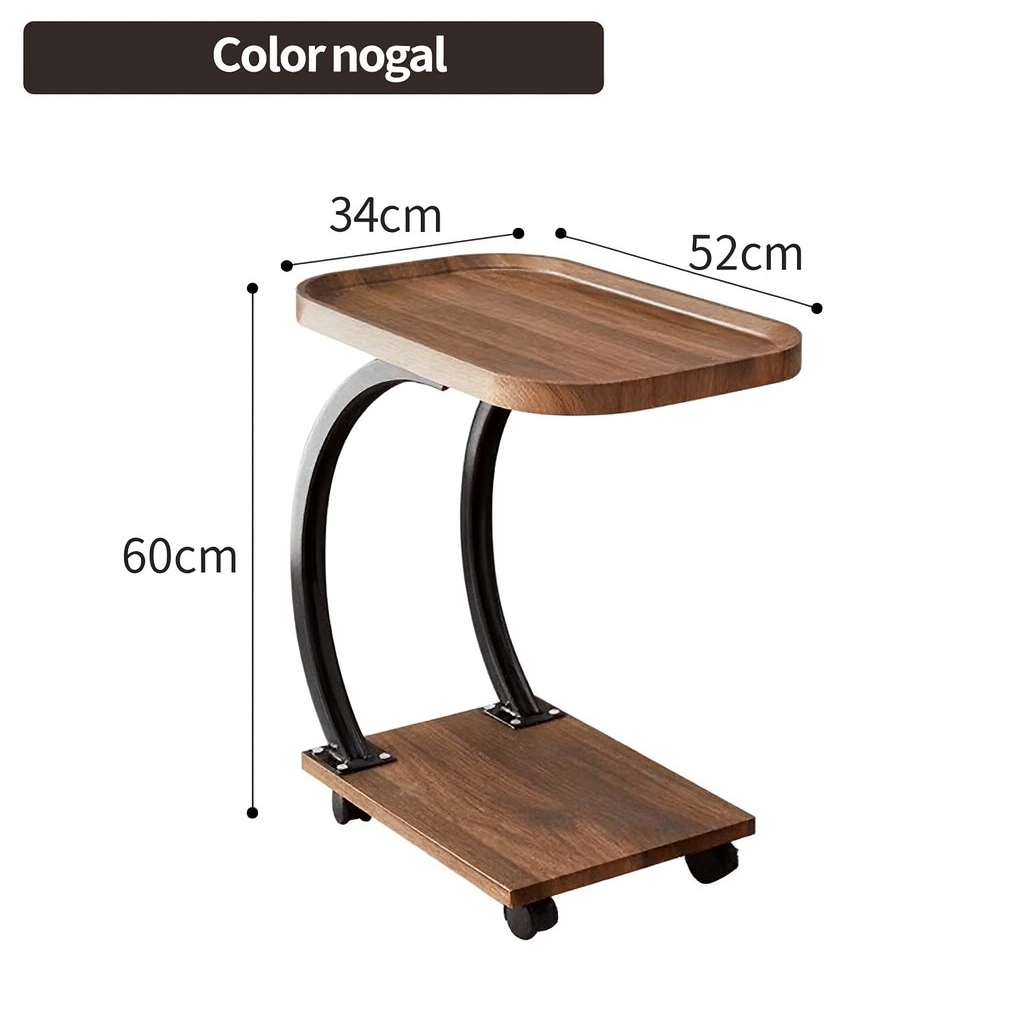 Mesa Auxiliar Tipo C con Ruedas – Diseño Moderno en Madera y Metal