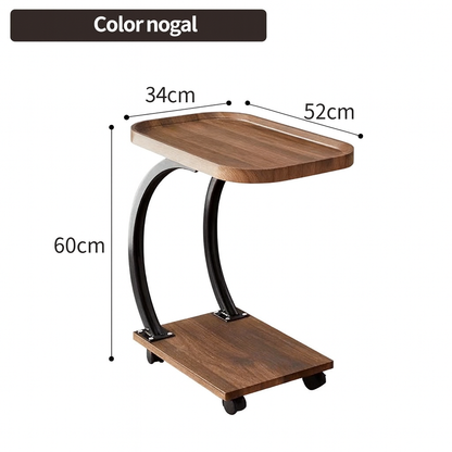 Mesa Auxiliar Tipo C con Ruedas – Diseño Moderno en Madera y Metal