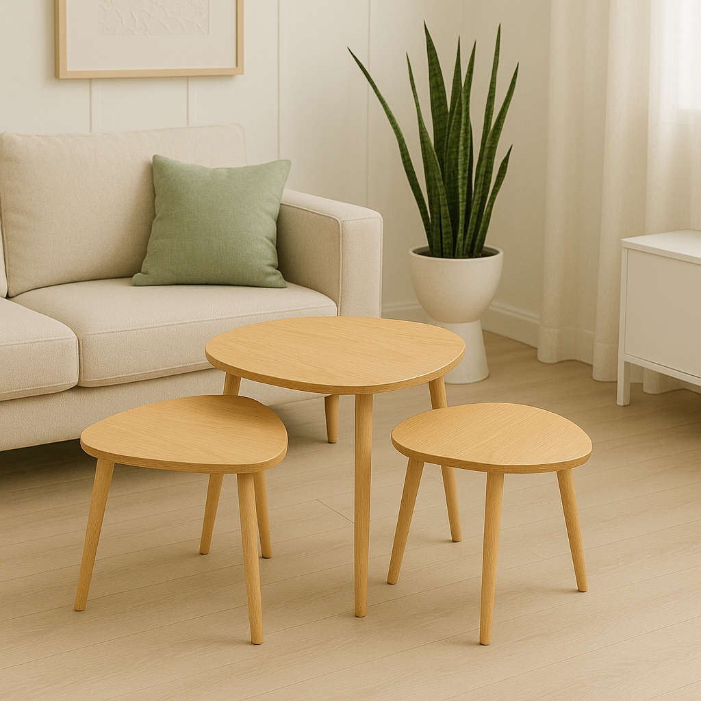 Set de 3 Mesas de Centro Nórdicas de Madera Prensada