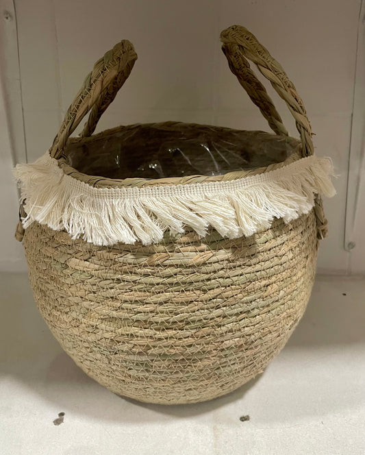 Cesta de Tejido Natural con Macrame para decoración o jardín