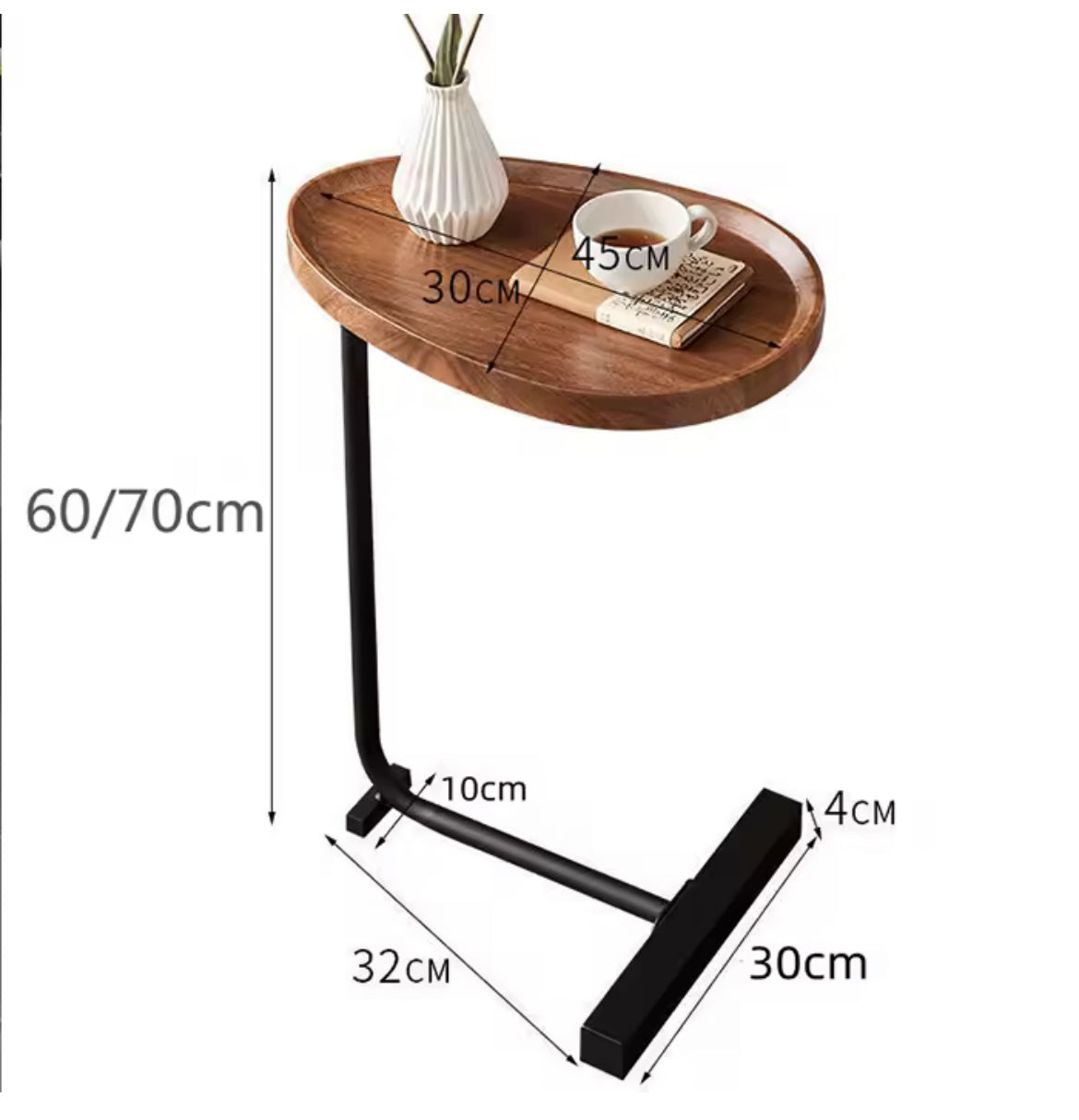 Mesa Auxiliar Tipo C Ovalada de Madera y Metal – Diseño Moderno y Funcional