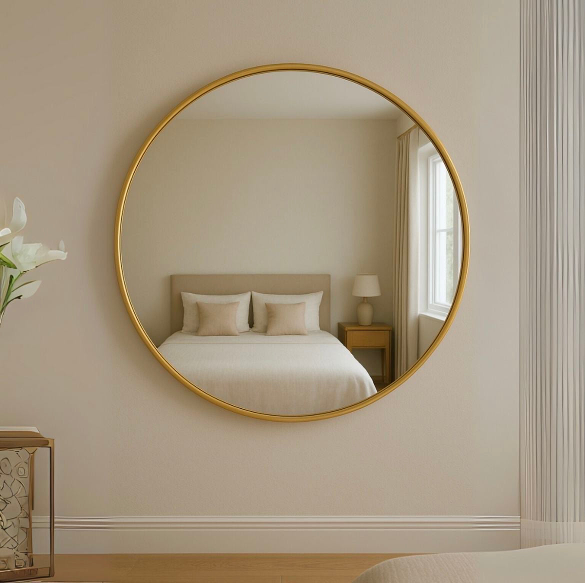 Espejo Circular o Redondo borde Dorado 60 cm