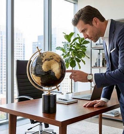 Globo Terráqueo Decorativo Premium - Diseño Moderno con Base Sólida - Pieza para Escritorio, Oficina y Hogar - Mapa Mundial