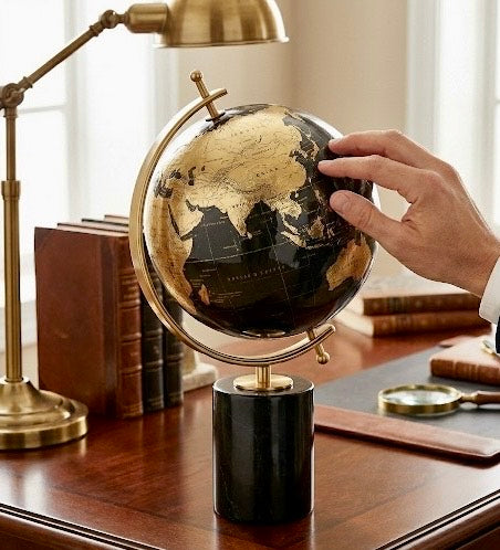 Globo Terráqueo Decorativo Premium - Diseño Moderno con Base Sólida - Pieza para Escritorio, Oficina y Hogar - Mapa Mundial
