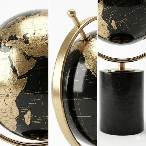Globo Terráqueo Decorativo Premium - Diseño Moderno con Base Sólida - Pieza para Escritorio, Oficina y Hogar - Mapa Mundial