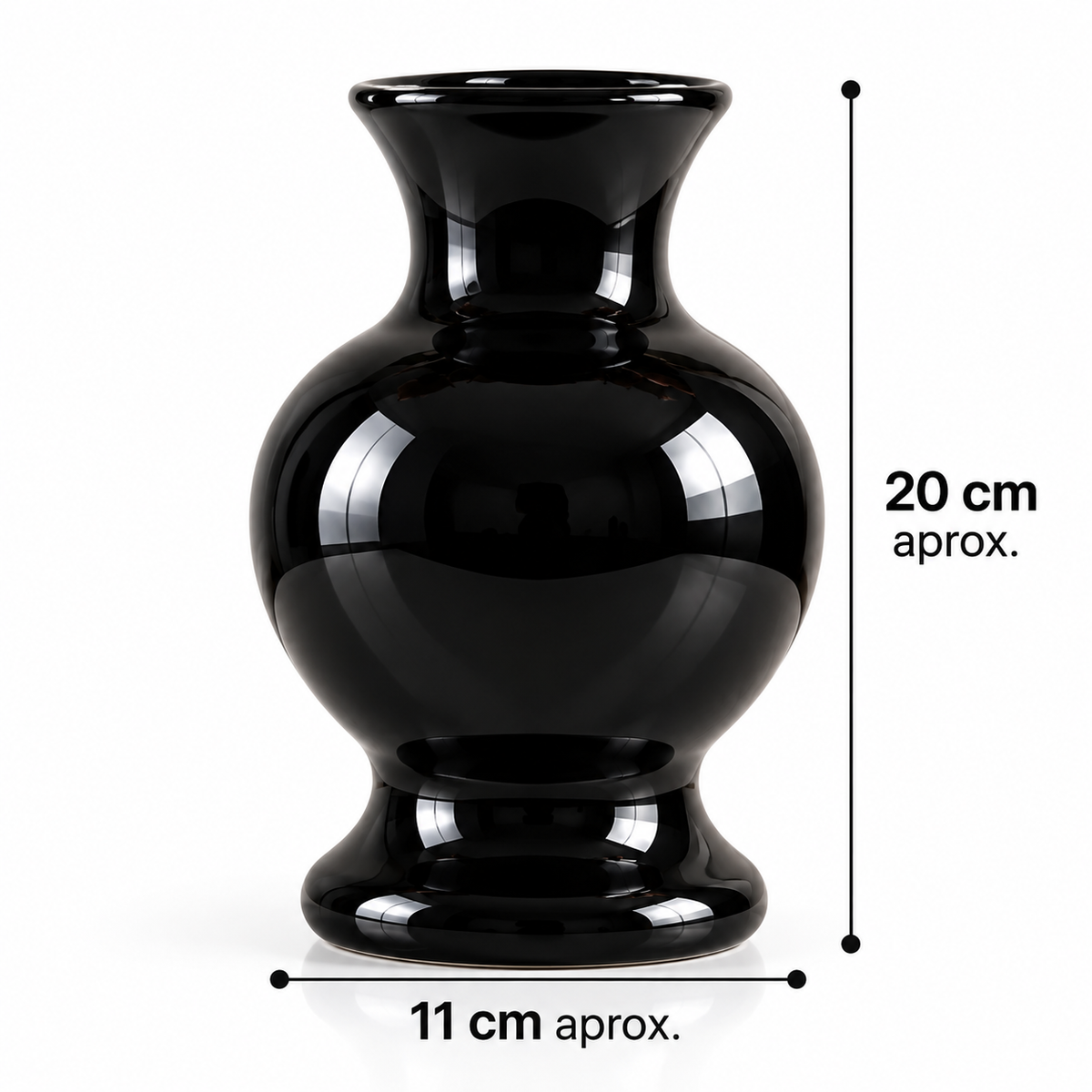 Jarrón de cerámica negro brillante de 20 cm