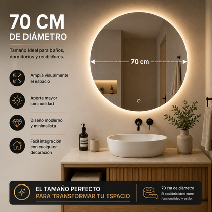 Espejo Redondo LED 70 cm con Pantalla Digital Touch | KB Home