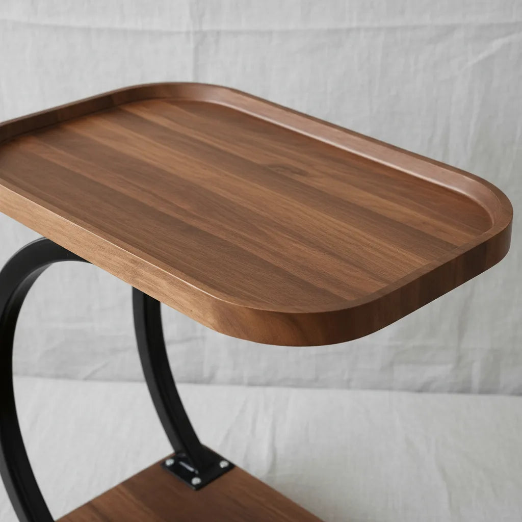 Mesa Auxiliar Tipo C con Ruedas – Diseño Moderno en Madera y Metal