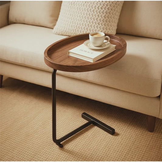 Mesa Auxiliar Tipo C Ovalada de Madera y Metal – Diseño Moderno y Funcional - KB Home