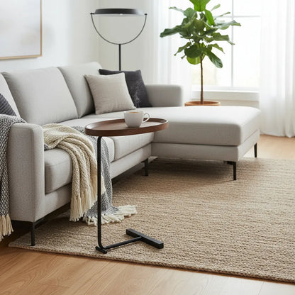 Mesa Auxiliar Tipo C Ovalada de Madera y Metal – Diseño Moderno y Funcional