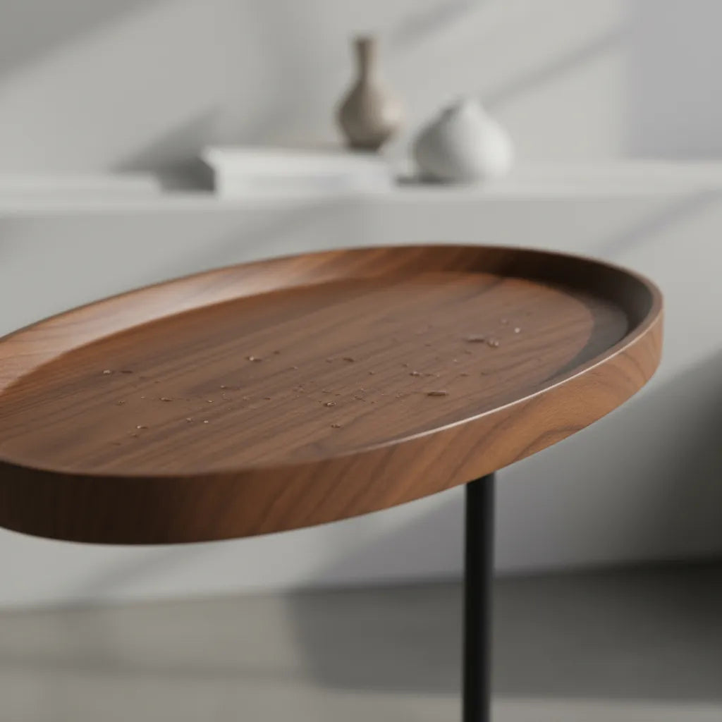 Mesa Auxiliar Tipo C Ovalada de Madera y Metal – Diseño Moderno y Funcional