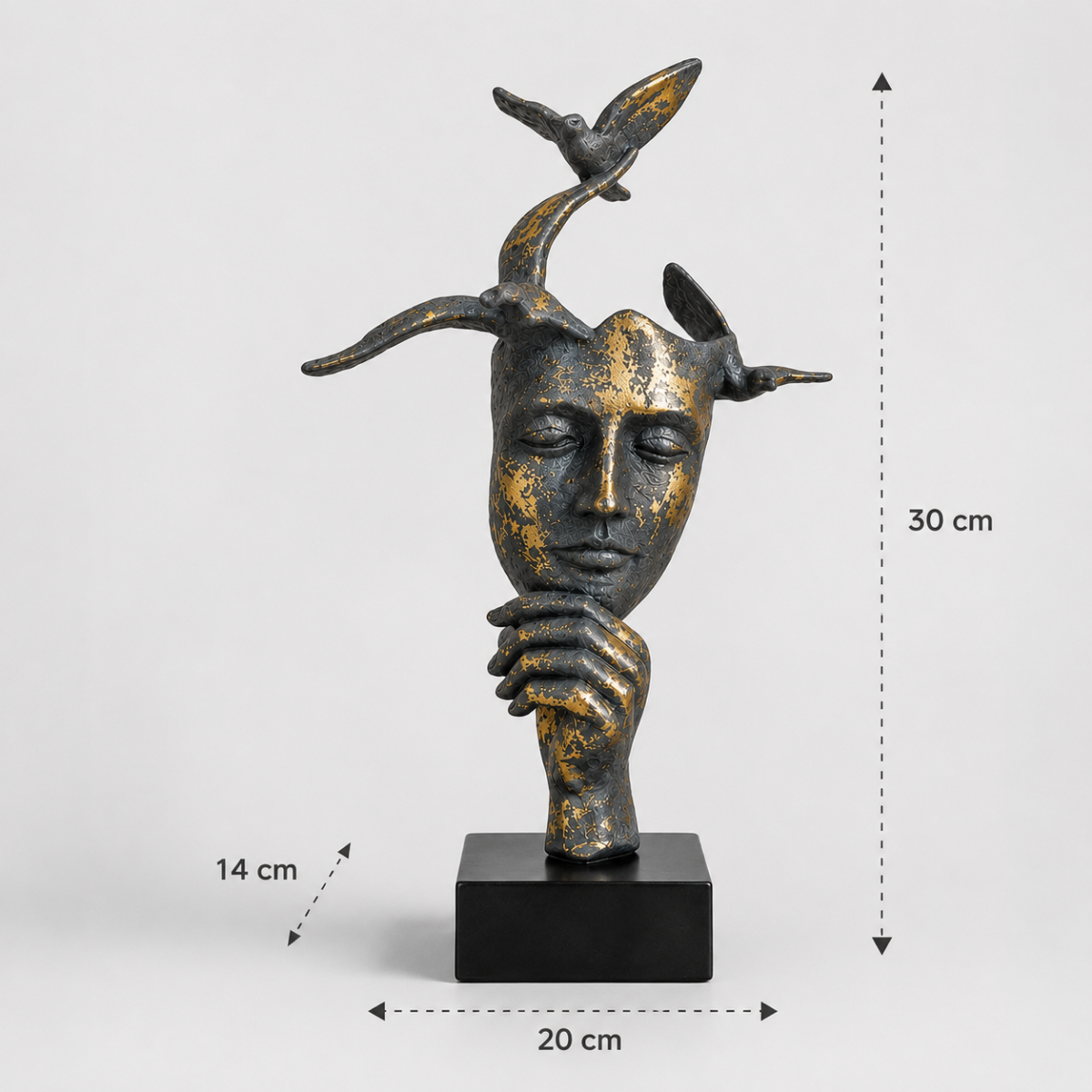 Escultura Decorativa Rostro con Pájaros 30x20 cm – “Pensamiento Libre” | Arte Boho