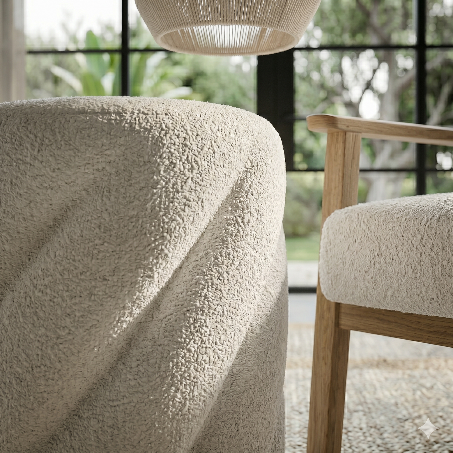 Puff Bouclé Beige Diseño Espiral | Estilo Moderno