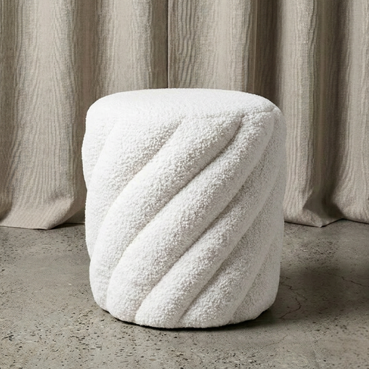 Puff Bouclé Beige Diseño Espiral | Estilo Moderno