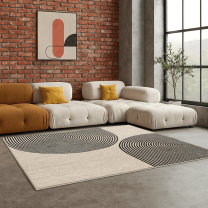 Alfombra Minimalista Círculos Concéntricos en Beige y Negro - KB Home