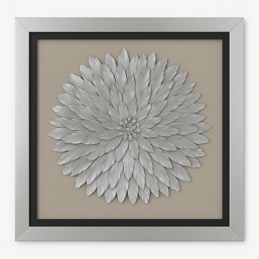 Cuadro Decorativo Flor Plata con Textura 3D 59x59 cm - KB Home