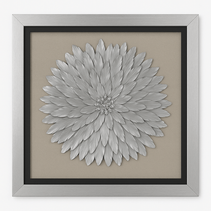 Cuadro Decorativo Flor Plata con Textura 3D 59x59 cm - KB Home