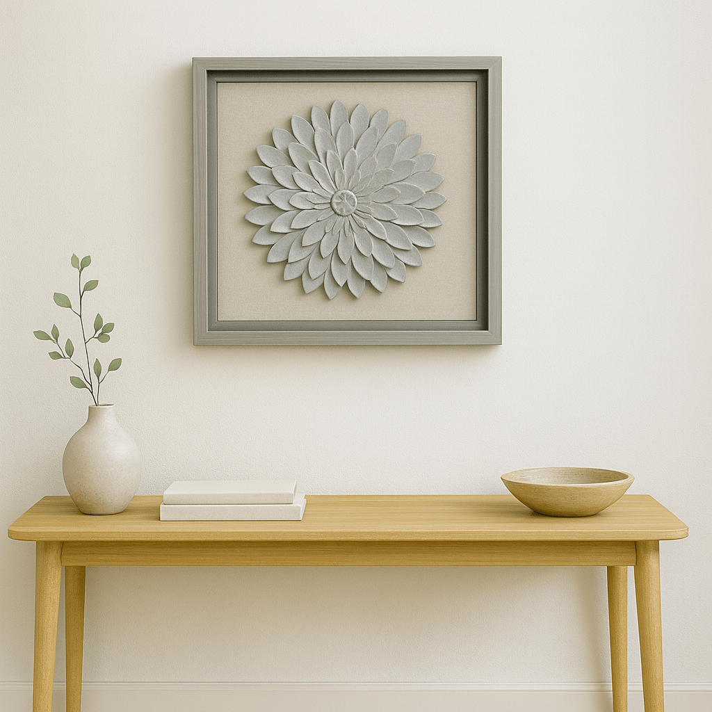 Cuadro Decorativo Flor Plata con Textura 3D 59x59 cm - KB Home