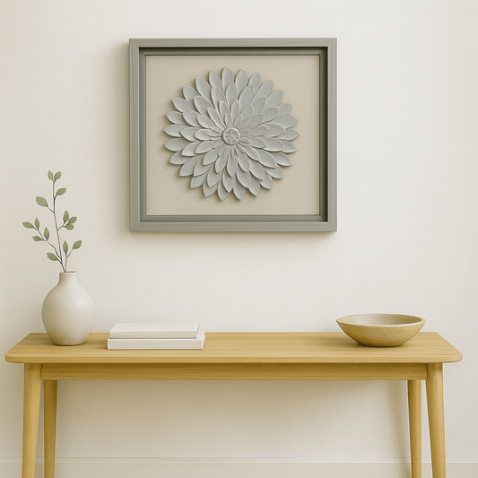 Cuadro Decorativo Flor Plata con Textura 3D 59x59 cm - KB Home