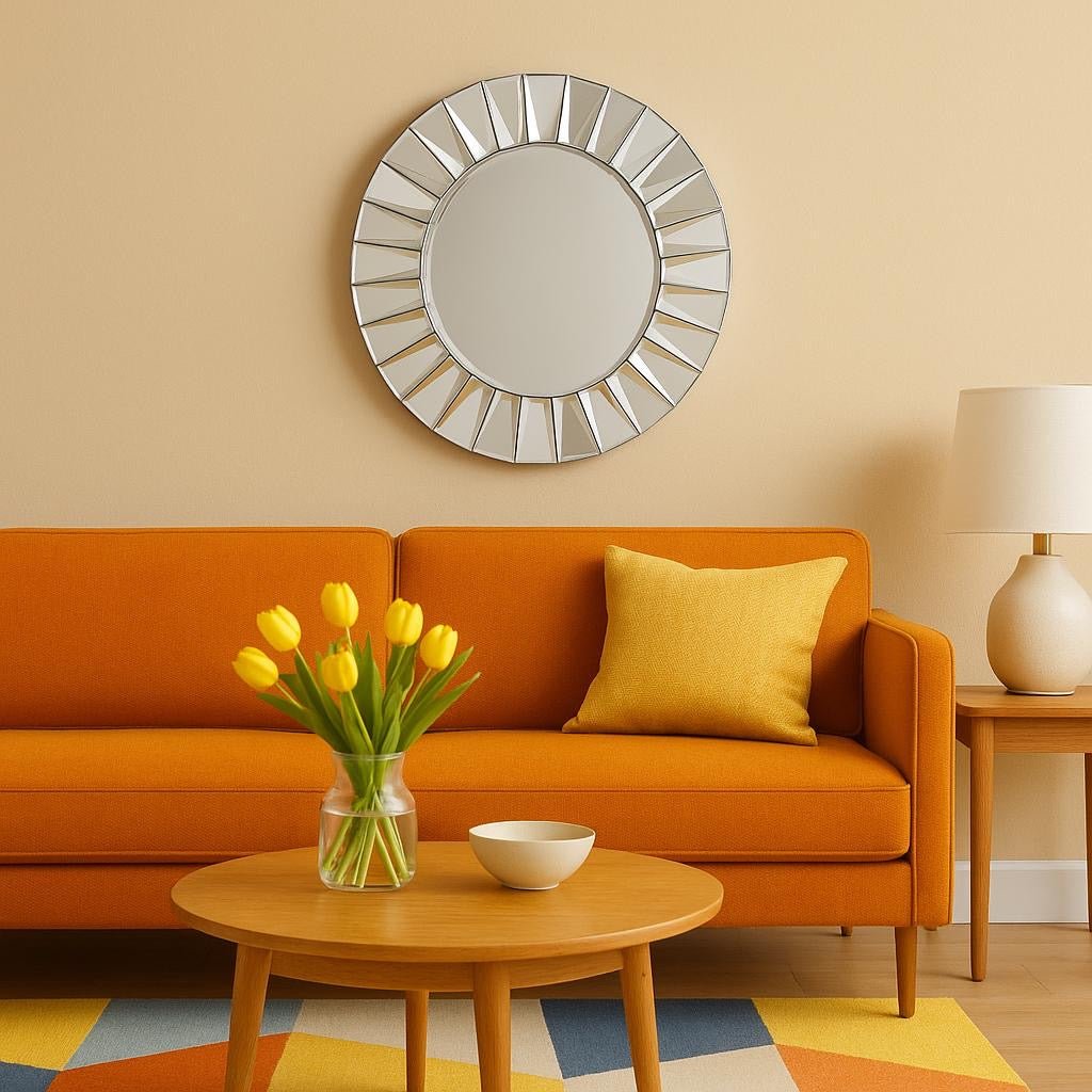 Espejo Decorativo Redondo con Marco Geométrico Espejado - KB Home