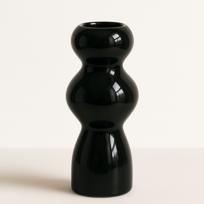 Florero de Cerámica Negra Brillante – 26 cm - KB Home