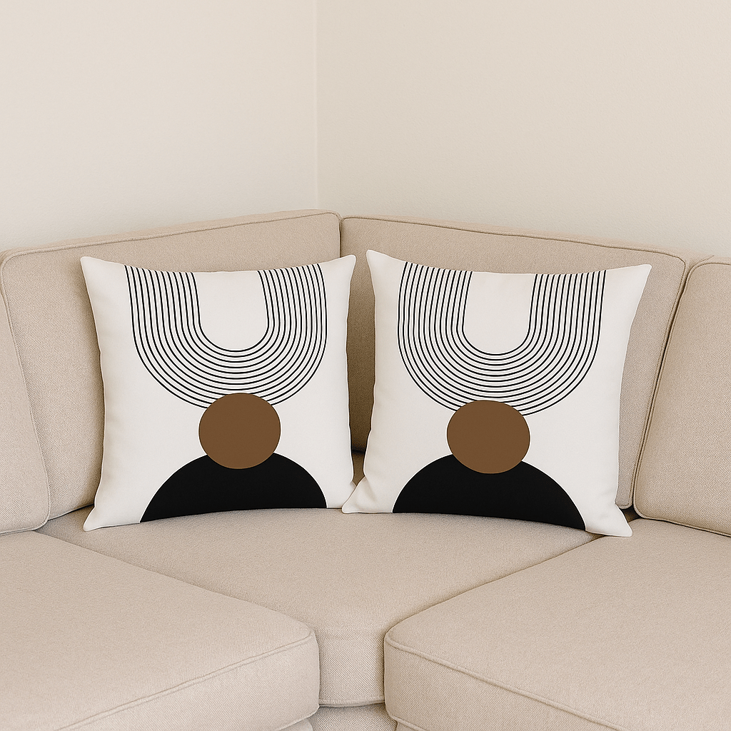 Fundas de Cojín Modernas Geométricas Blanco Negro y Café – Set de 2 Unidades - KB Home