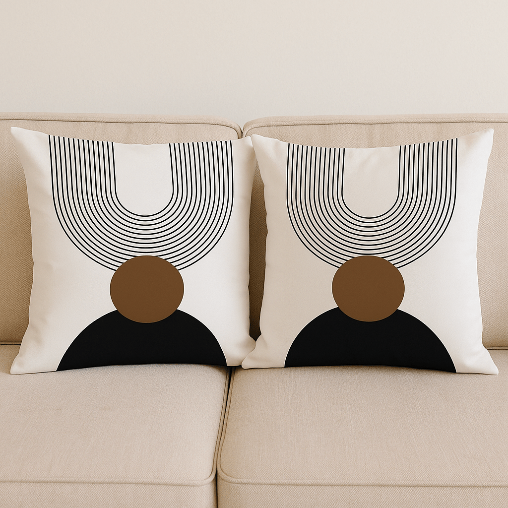 Fundas de Cojín Modernas Geométricas Blanco Negro y Café – Set de 2 Unidades - KB Home