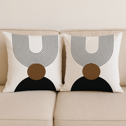 Fundas de Cojín Modernas Geométricas Blanco Negro y Café – Set de 2 Unidades - KB Home