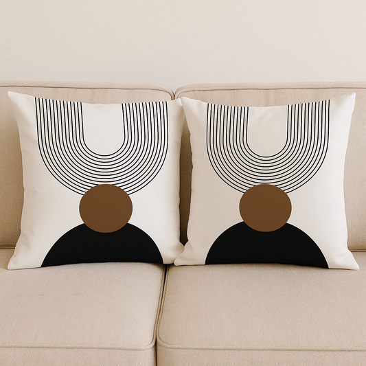 Fundas de Cojín Modernas Geométricas Blanco Negro y Café – Set de 2 Unidades - KB Home