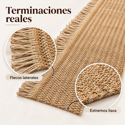 Camino de mesa de yute natural 180 x 30 cm con flecos