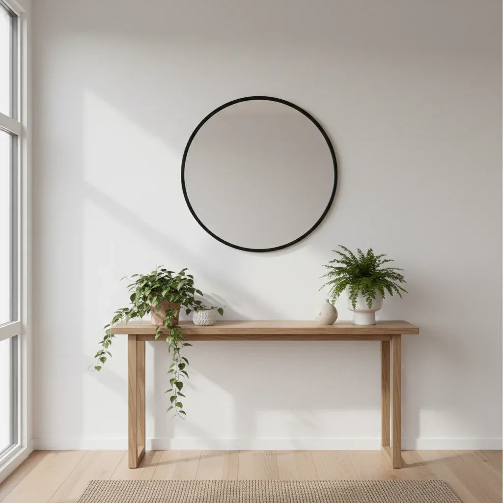 Espejo Redondo Decorativo 60 cm Marco Negro – Estilo Nórdico Minimalista - KB Home