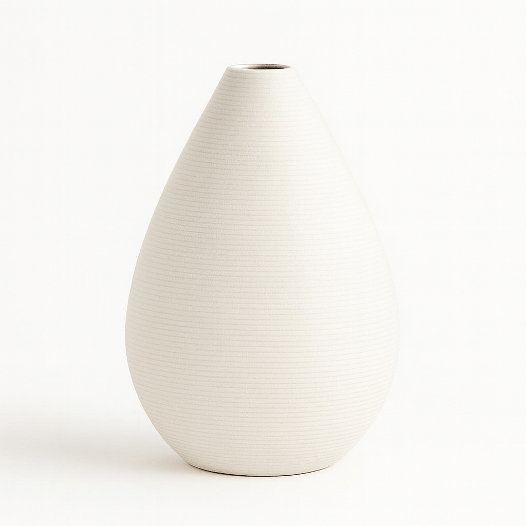 Jarrón Decorativo Blanco en Cerámica – Diseño Gota Minimalista Moderno - KB Home