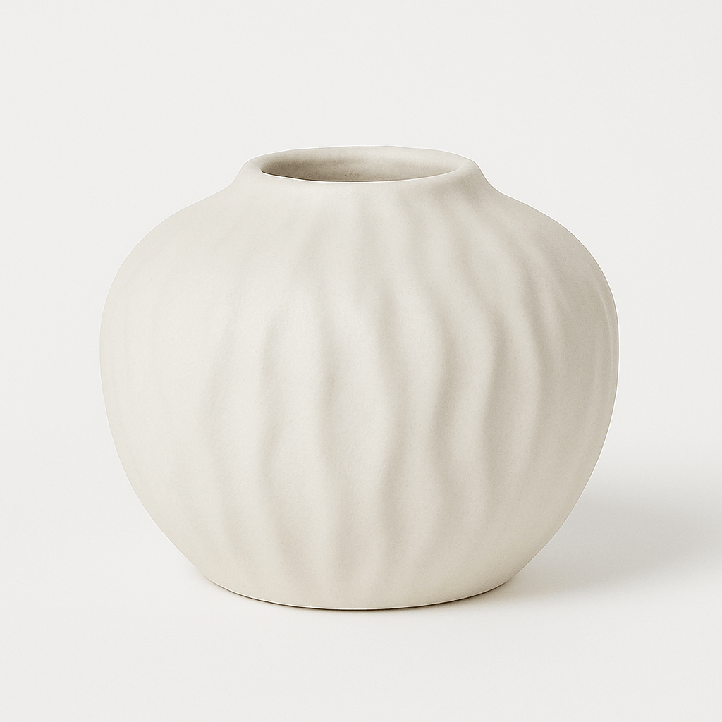 Jarrón Decorativo de Cerámica Blanca – Diseño Orgánico Redondeado - KB Home