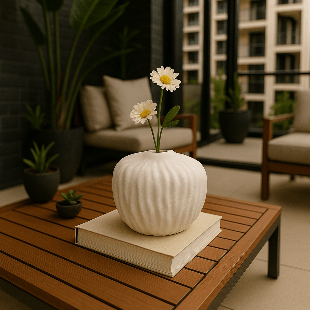 Jarrón Decorativo de Cerámica Blanca – Diseño Orgánico Redondeado - KB Home