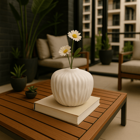 Jarrón Decorativo de Cerámica Blanca – Diseño Orgánico Redondeado - KB Home