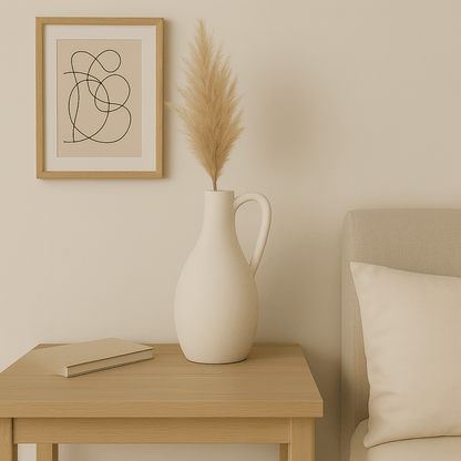 Jarrón Decorativo de Cerámica Blanca Mate con Asa - KB Home