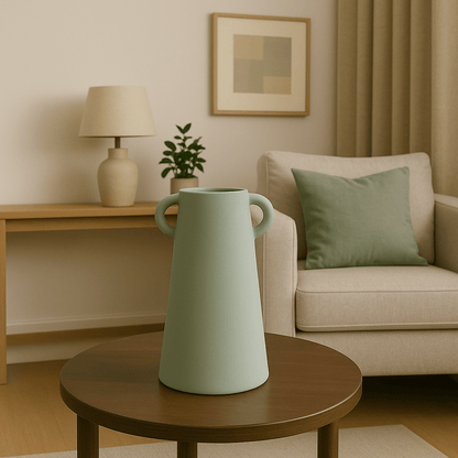 Jarrón Decorativo Verde Mate con Asas Laterales - KB Home