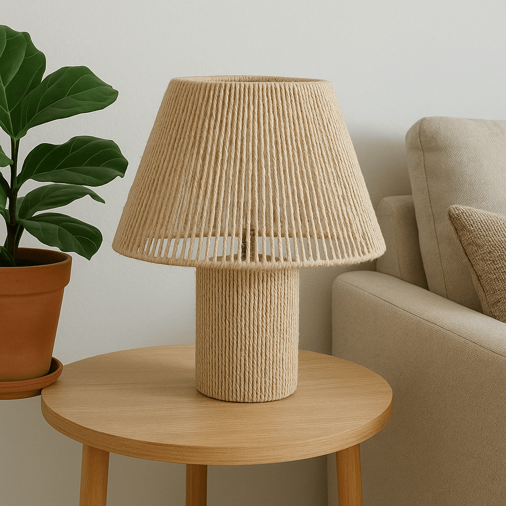 Lámpara de Mesa de Yute Natural Estilo Boho – Iluminación Decorativa Artesanal - KB Home