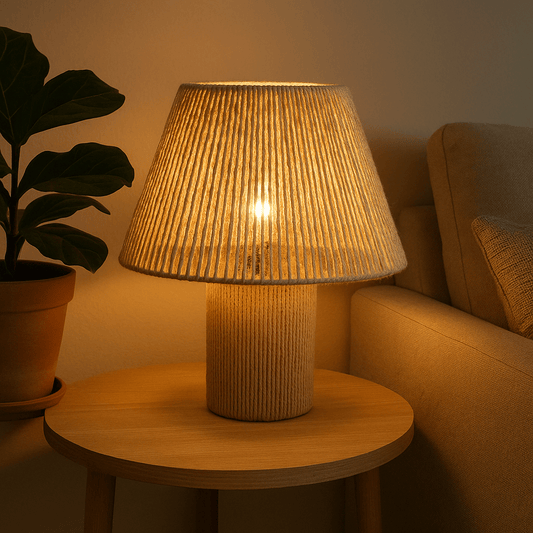 Lámpara de Mesa de Yute Natural Estilo Boho – Iluminación Decorativa Artesanal - KB Home