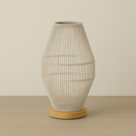 Lampara tejida de hilo con base de madera - KB Home