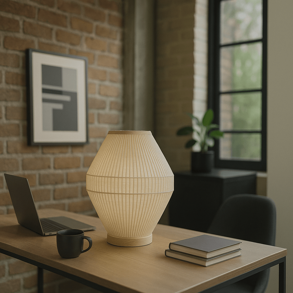 Lampara tejida de hilo con base de madera - KB Home