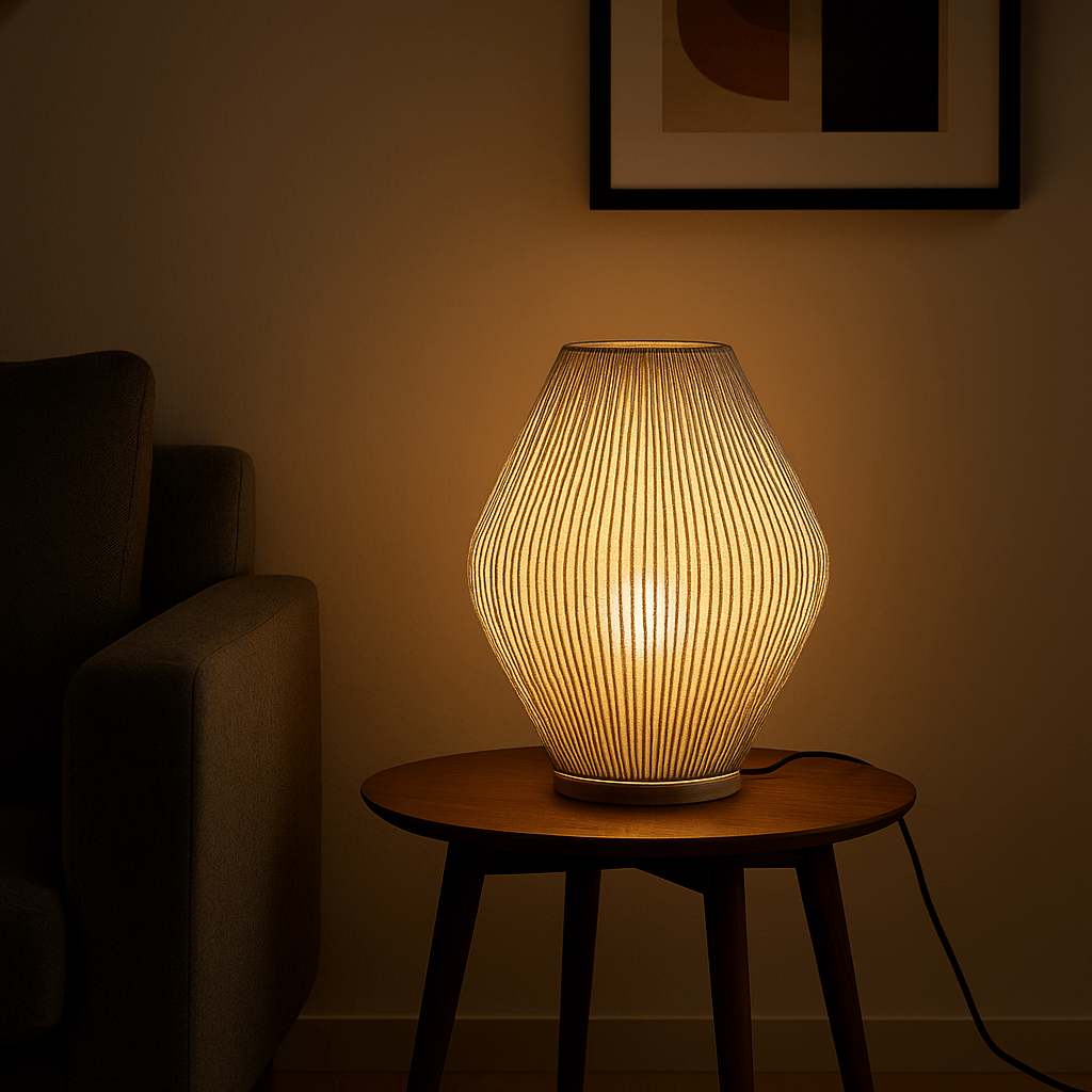 Lampara tejida de hilo con base de madera - KB Home