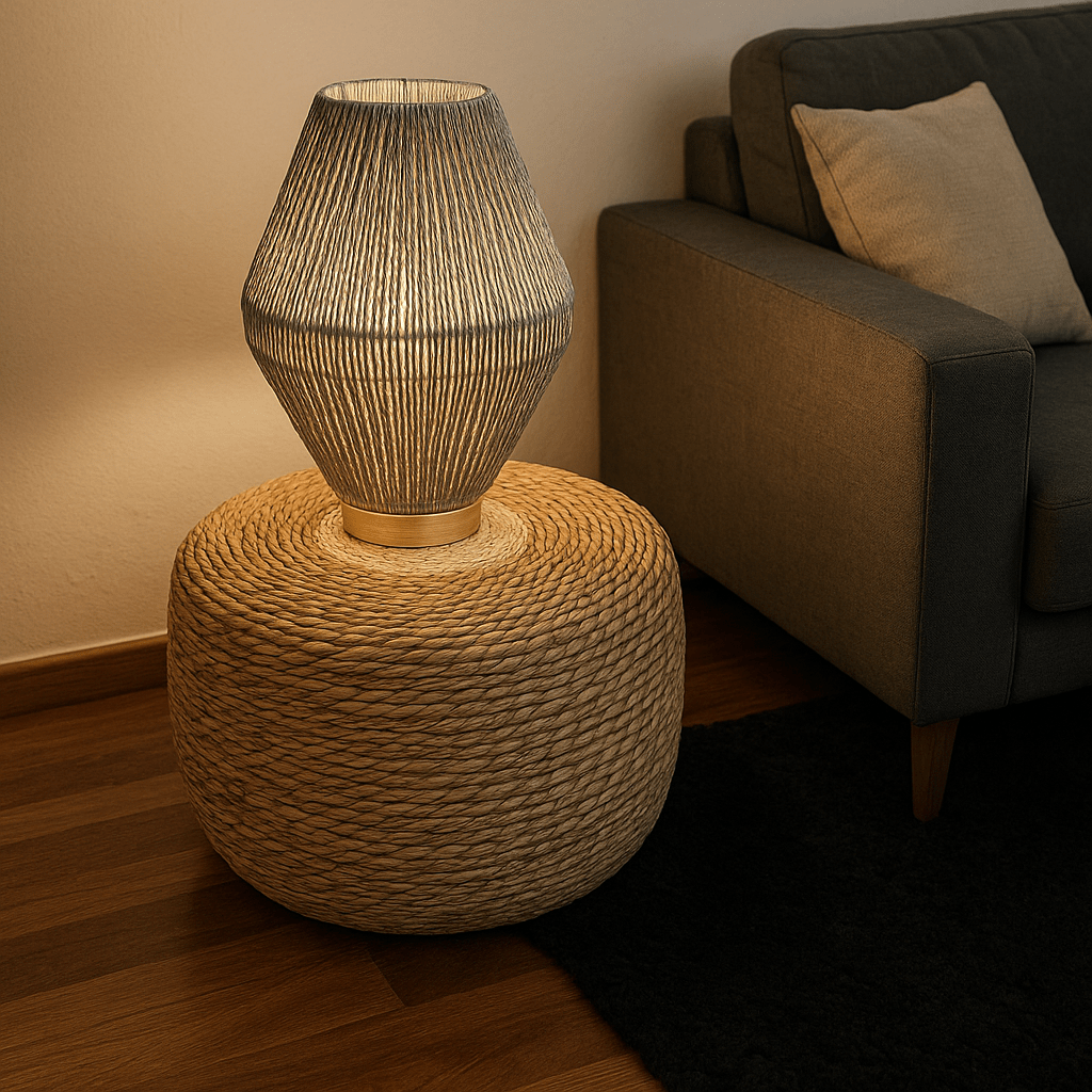 Lampara tejida de hilo con base de madera - KB Home