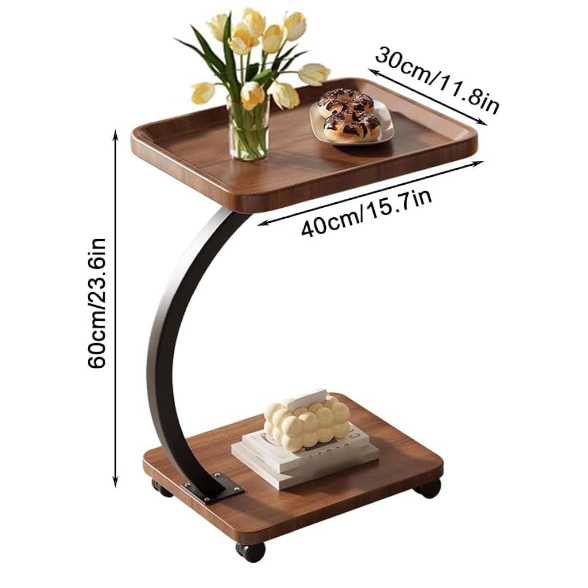 Mesa Auxiliar Tipo C con Ruedas – Diseño Moderno en Madera y Metal - KB Home