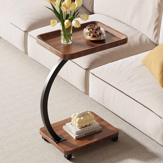 Mesa Auxiliar Tipo C con Ruedas – Diseño Moderno en Madera y Metal - KB Home